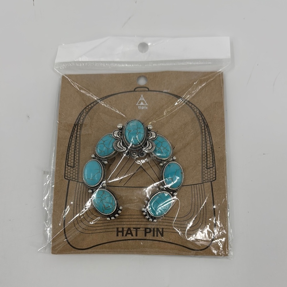 TIPI Turquoise and Silver Hat Pin for Women NEW
